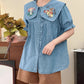Mushroom Bunny Denim Blouse (2 Colors)