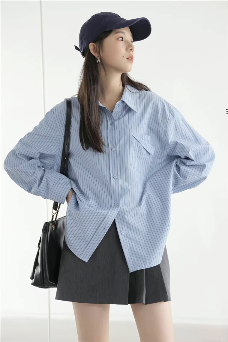 Boyfriend Stripe Button Up Shirt (2 Colors)