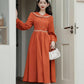 Autumn Floral Shawl Collar Midi Dress (Burnt Orange)