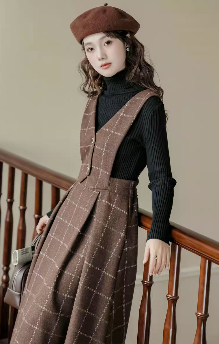 Plaid Vest Pinafore Dress (3 Colors)