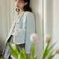 Gingham Lace Trim Tweed Jacket (Blue)