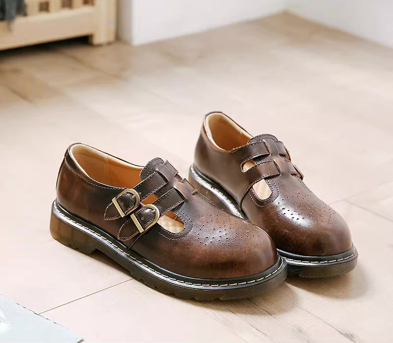 Double Buckle Mary Jane Brogues (2 Colors)