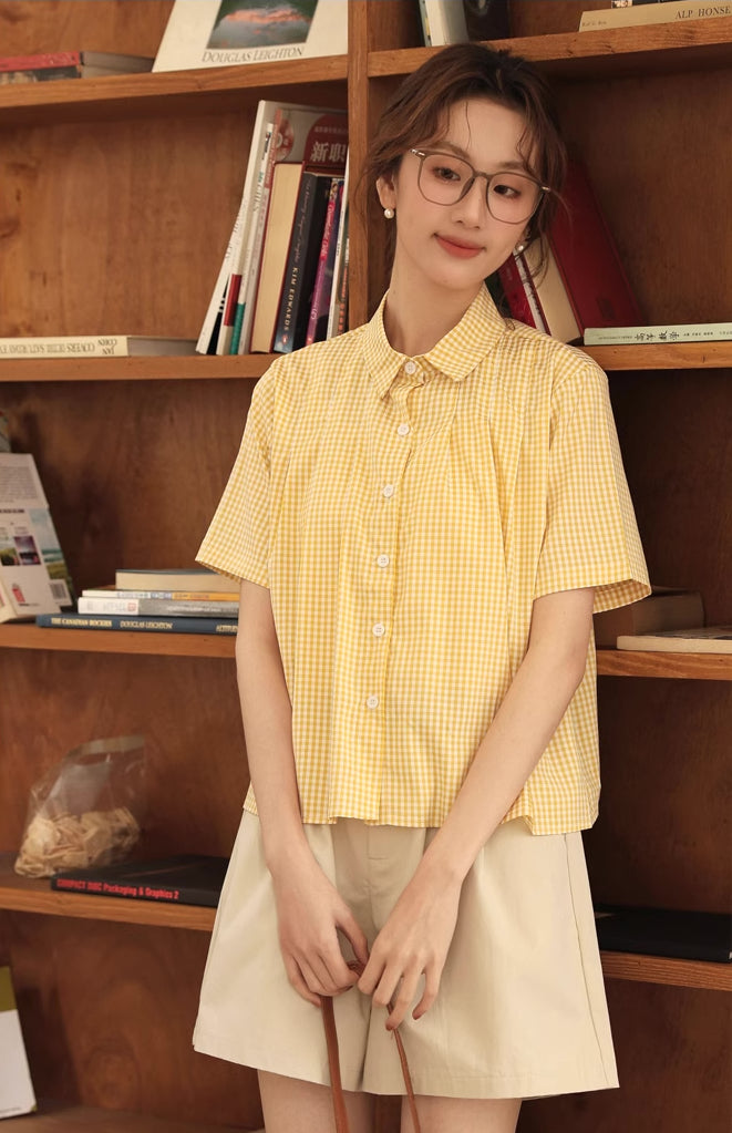 Gingham Plaid Blouse (Yellow)