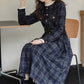 Academia Plaid Button Midi Dress (Navy)