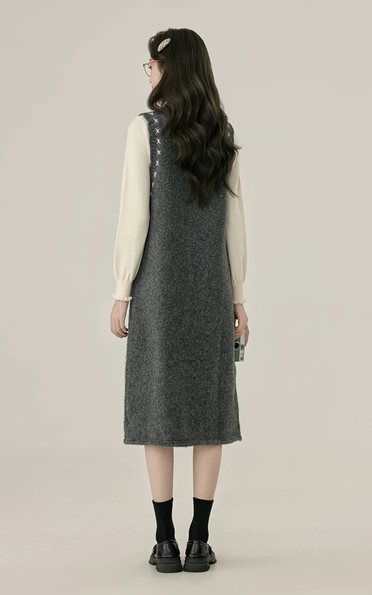 Bunny Tail Sleeveless Sweater Dress (Gray)