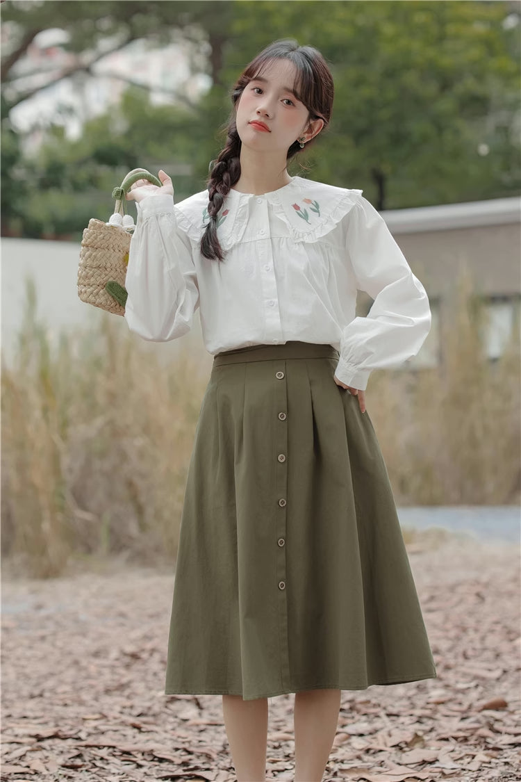 Tulip Collar Blouse (White)