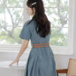 Button Up Denim Mini Dress (Medium Blue)