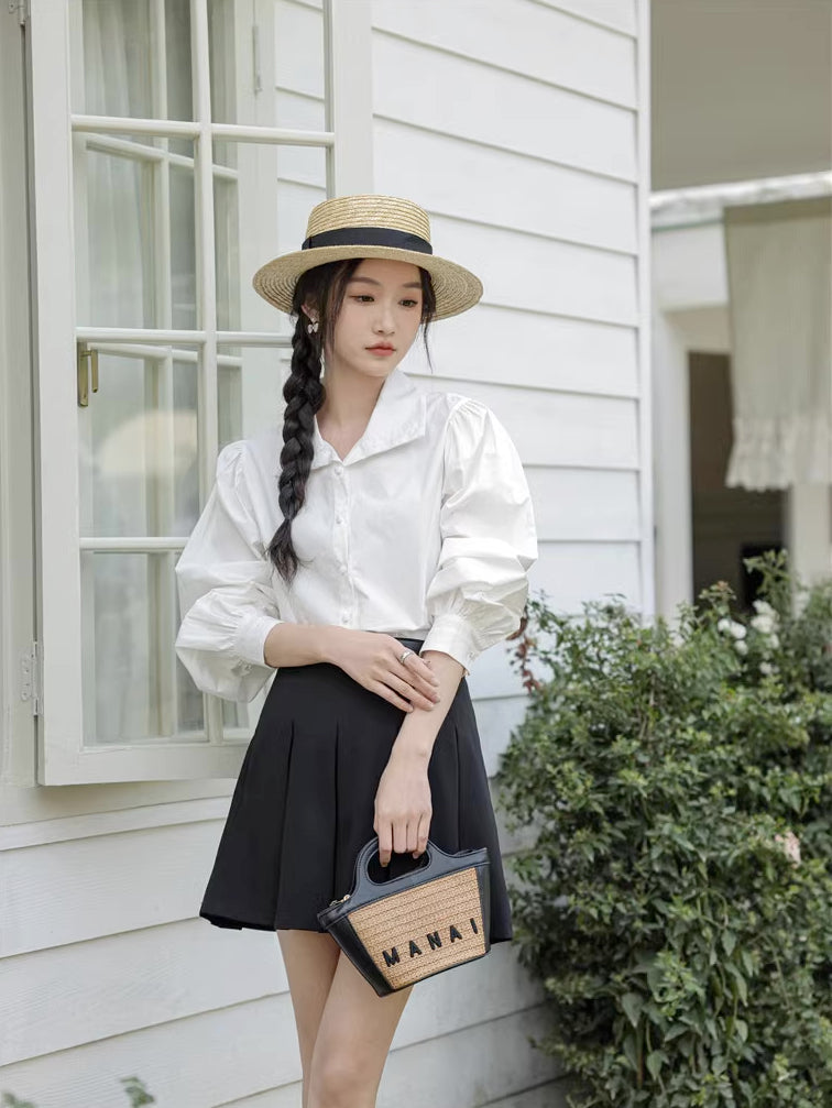 Basic Long Puff Sleeve Blouse (2 Colors)