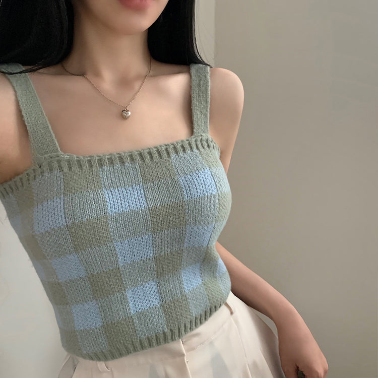 Gingham Cropped Cardi & Cami Set (5 Colors)