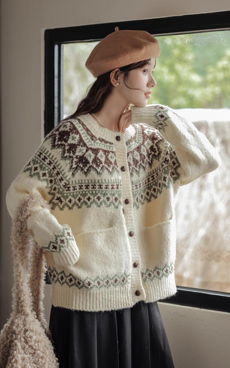 Fair Isle Cardigan (Cream)