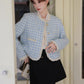 Gingham Lace Trim Tweed Jacket (Blue)