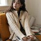 Braided Knit Round Neck Cardigan (Cream)