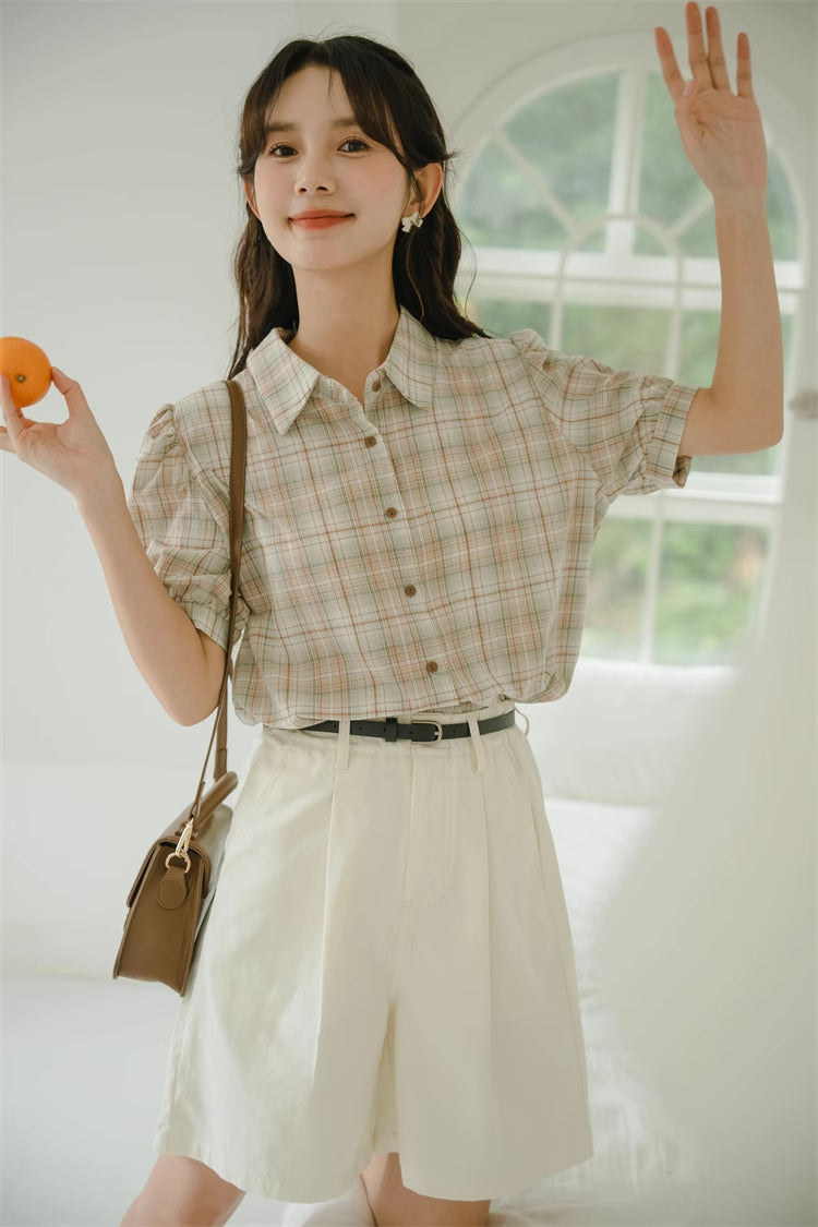 Strawberry Matcha Plaid Blouse (2 Colors)