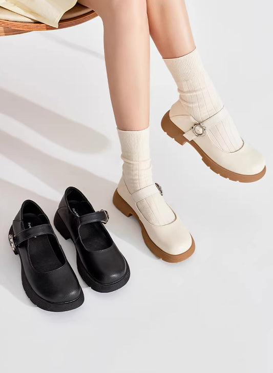 Flower Buckle Mary Jane Shoes (2 Colors)