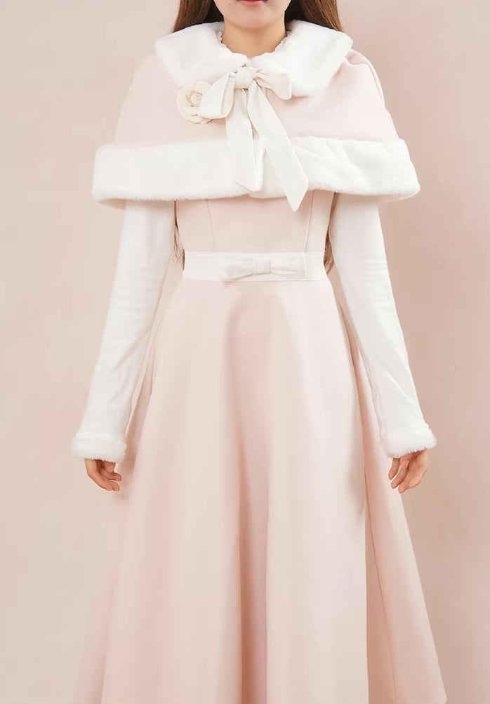 Cotton Candy Capelet & Midi Dress Set (Pink/White)