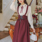 Long Sleeve Crepe Suspender Skirt Set (2 Colors)