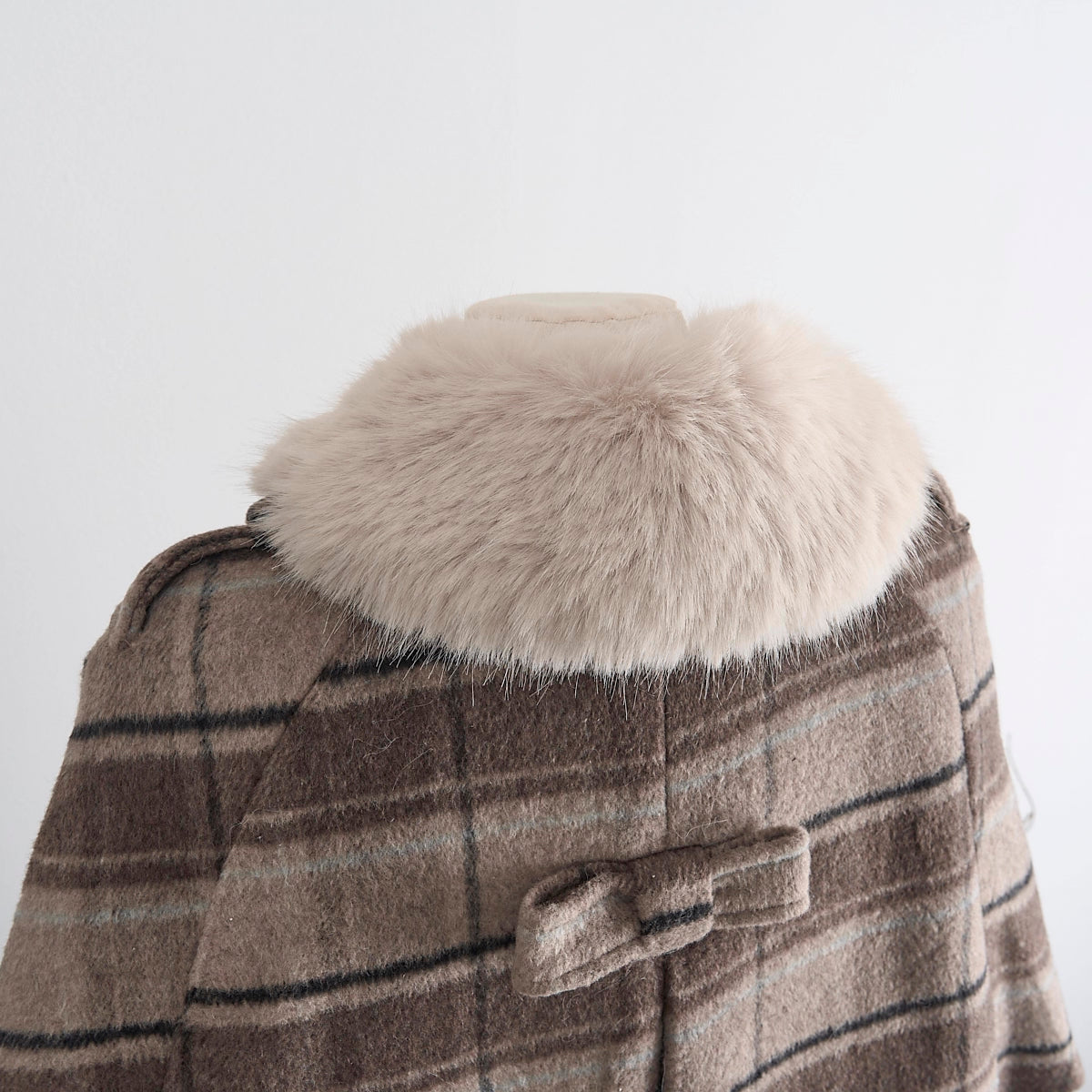 Mint Cocoa Plaid Capelet & Dress Set (Khaki)