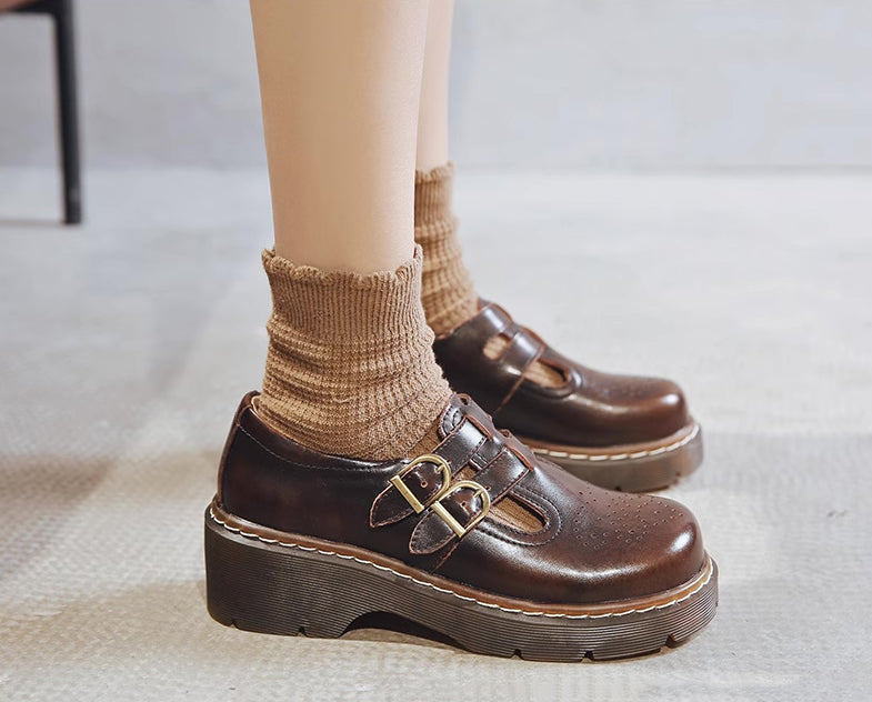 Double Buckle Mary Jane Brogues (2 Colors)