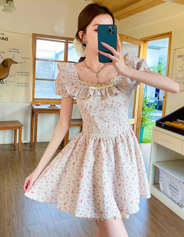 Gingham Rose Mini Dress (2 Colors)