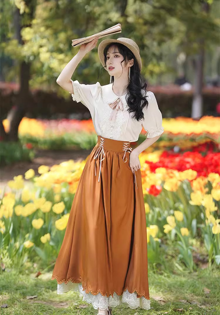 Evergarden Short Sleeve Blouse & Skirt Set (7 Colors)