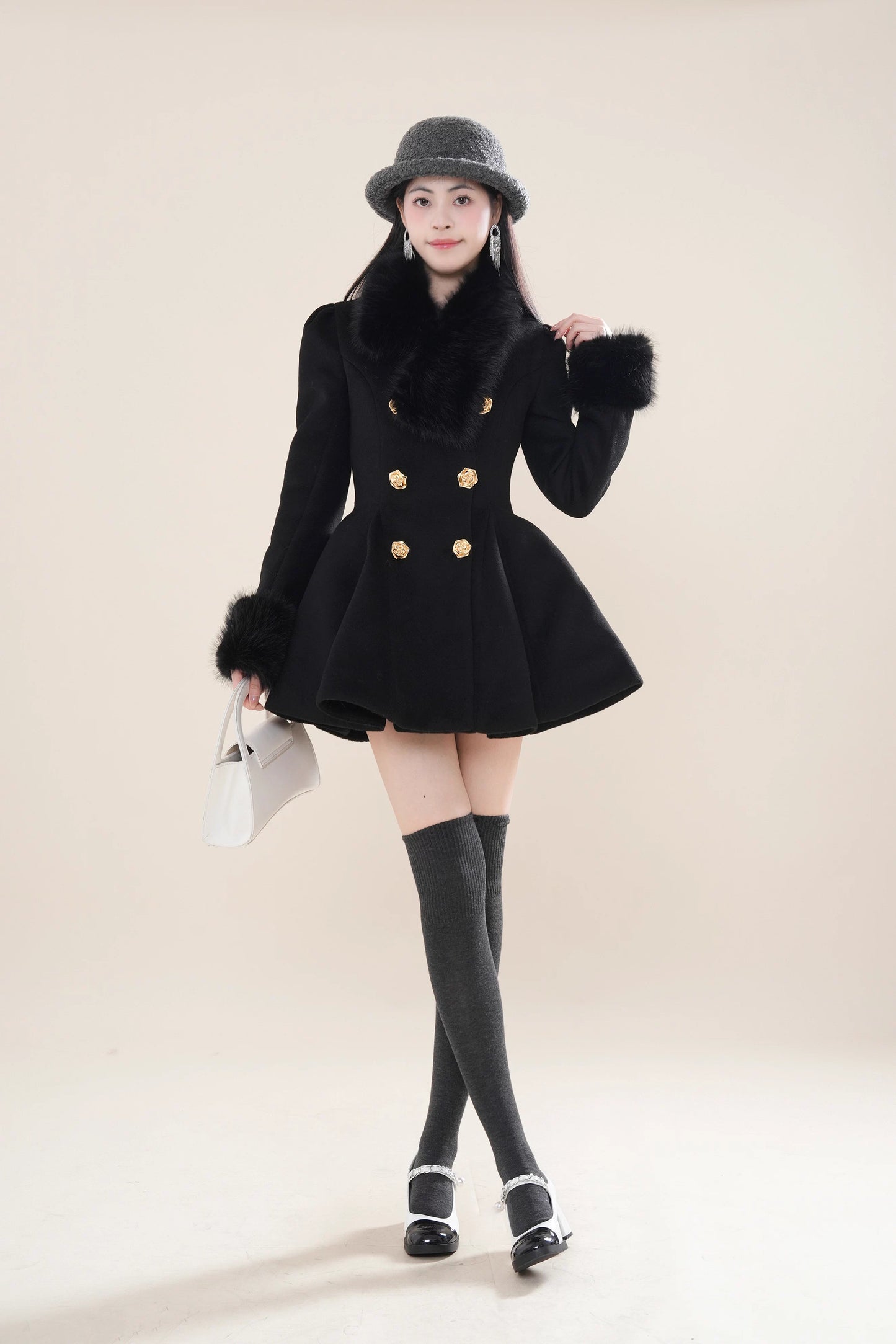 Fuzzy Mini Coat Dress (Black)