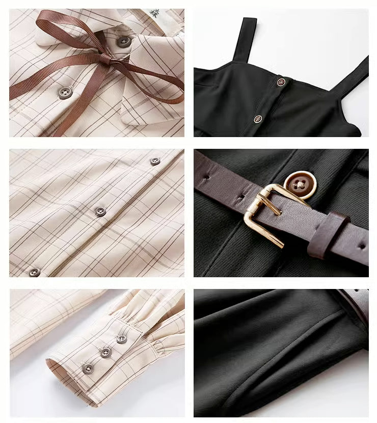 Suede Button Up Cami Pinafore Dress Set (2 Colors)