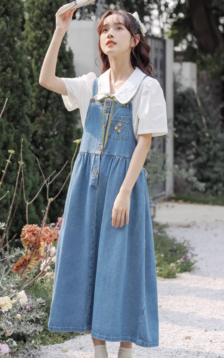 Button Up Poppy Pinafore (Medium Denim)