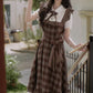 Hazel Plaid Flutter Twofer Midi Dress (Brown)