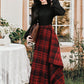 Lingonberry Plaid Asymmetrical Midi Skirt (Red/Black)