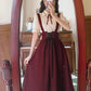 Short Sleeve Crepe Suspender Skirt Set (Maroon)