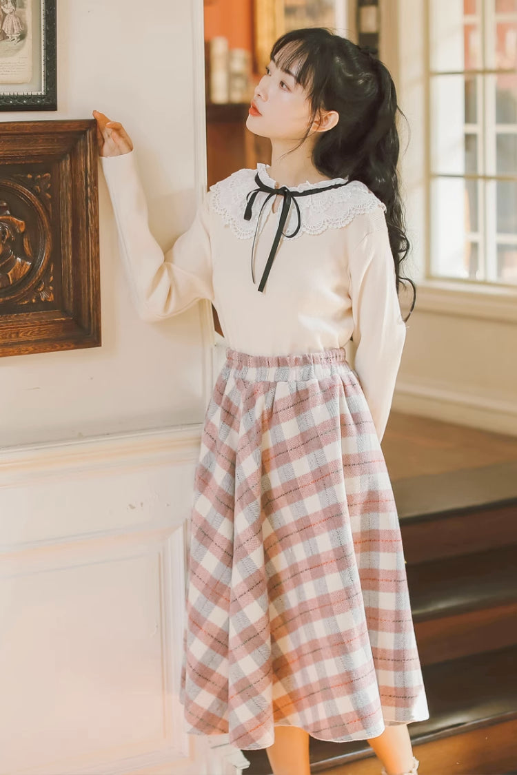 Tartan Plaid Circle Midi Skirt (3 Colors)