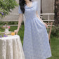 Floral Stripe Midi Dress (Blue)