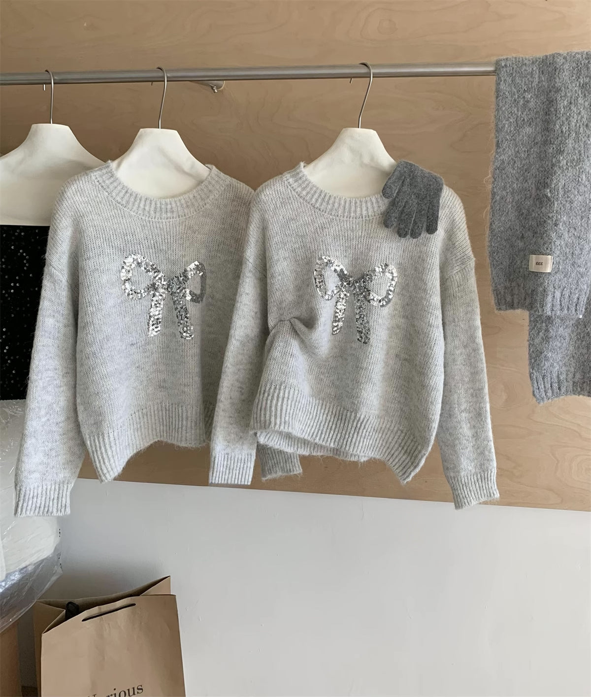 Sequin Bow Sweater (Grey)