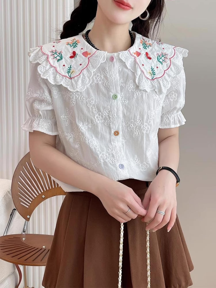 Butterfly Garden Embroidered Blouse (2 Colors)