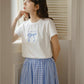 Gingham Scallop Midi Skirt (Blue)