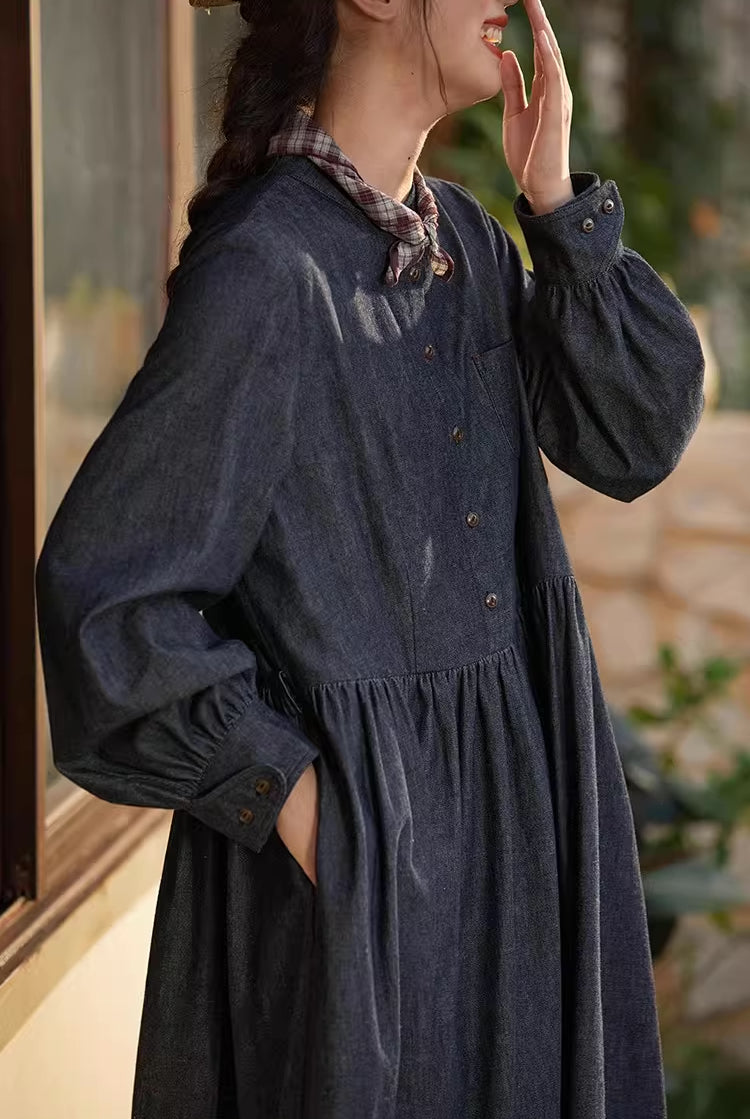 Comfort Denim Midi Dress (Dark Wash)