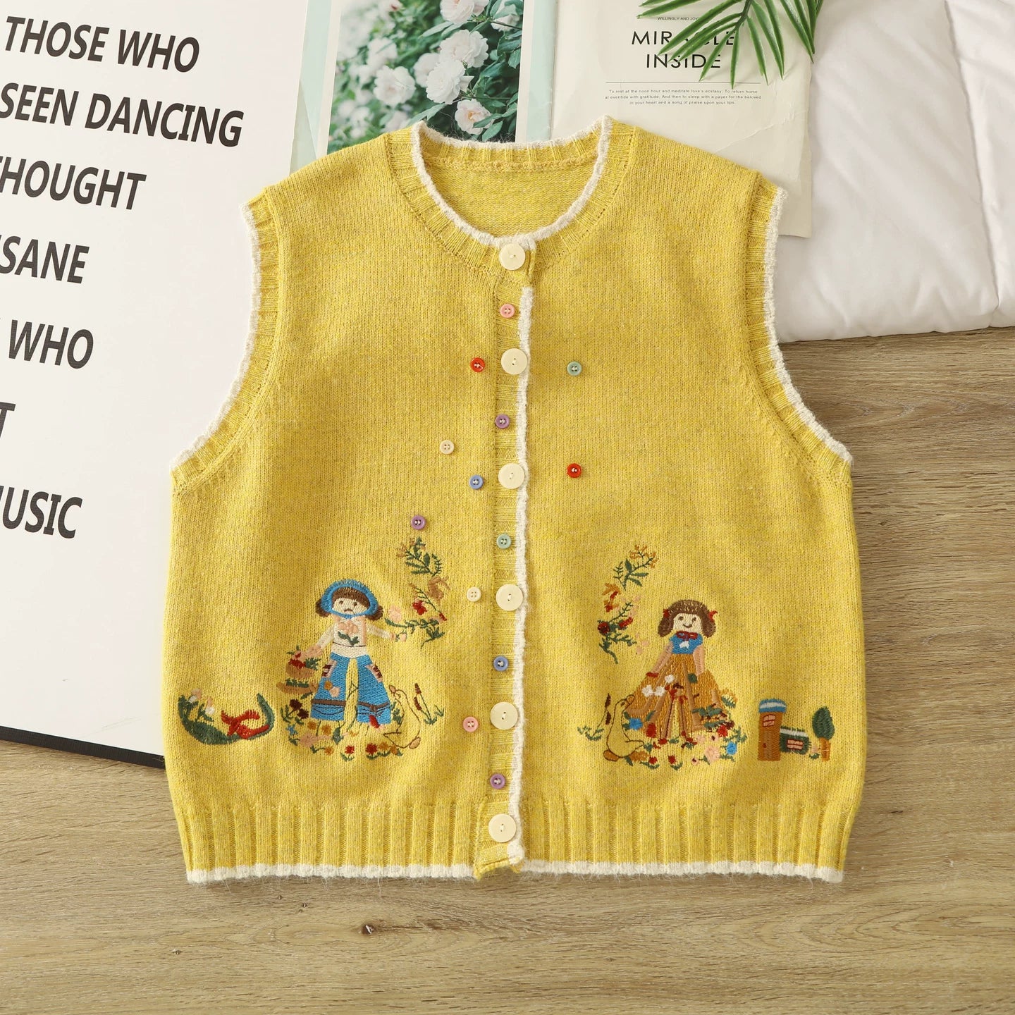 Garden Sisters Embroidered Button Vest (4 Colors)