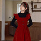 Velvet Frilly Bow Pinafore Dress (Red)