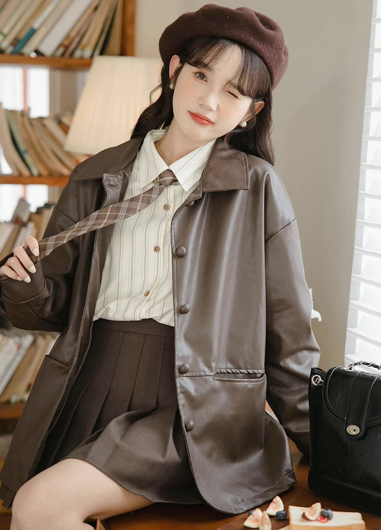 Pleather Worker Jacket (Mocha)