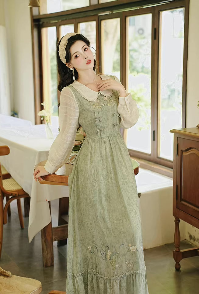 Grapevine Twofer Midi Dress (Green)