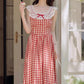 Picnic Plaid Sleeveless Midi Dress (Red)