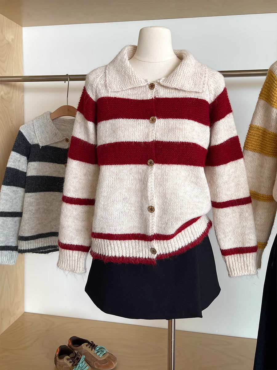 Varsity Stripe Collared Cardigan (3 Colors)