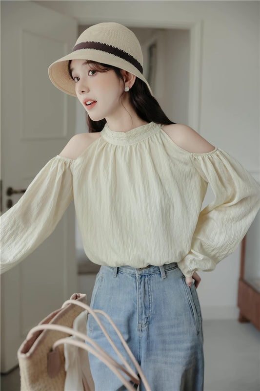 Basic Cold Shoulder Blouse (Cream)