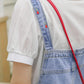 Rosy Days Embroidered Short Overalls (Light Denim)