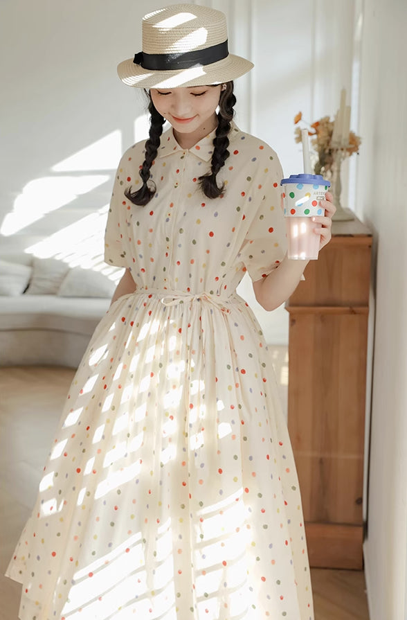 Skittles Polka Dot Shirt Dress (Cream)