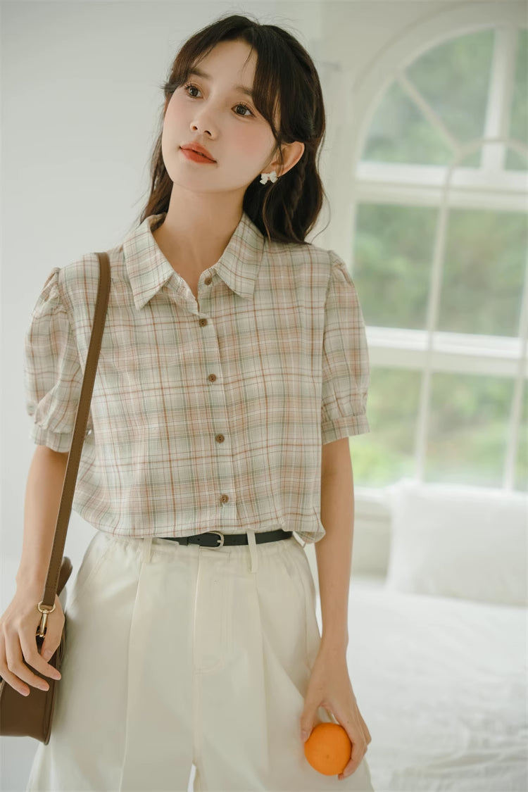 Strawberry Matcha Plaid Blouse (2 Colors)