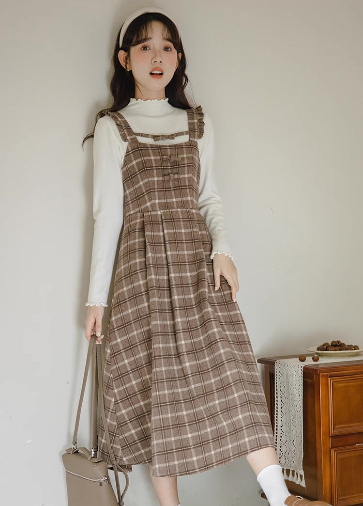 Cocoa Plaid Flutter Cami Dress (Brown)