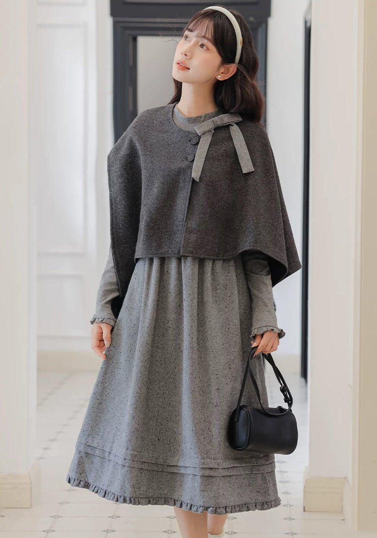 Sesame Sweater Dress & Capelet (Gray)