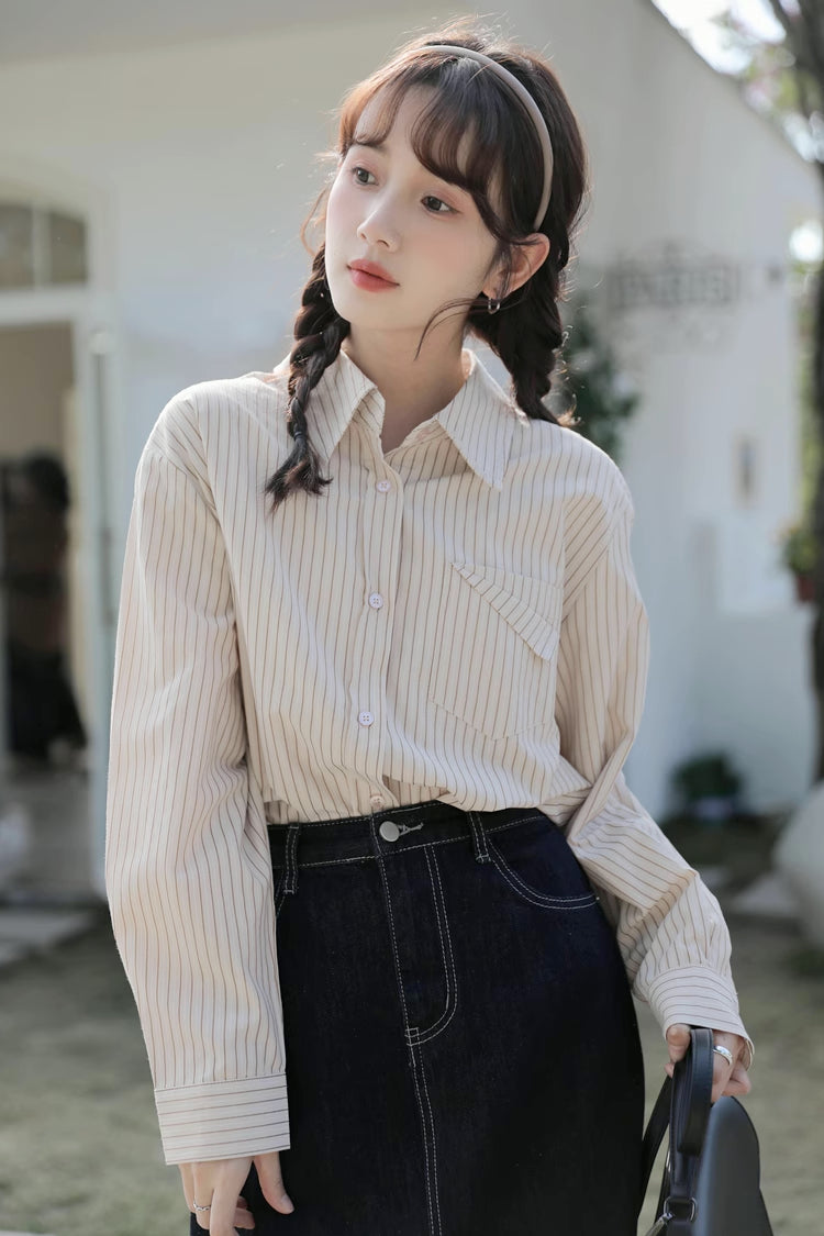 Boyfriend Stripe Button Up Shirt (2 Colors)