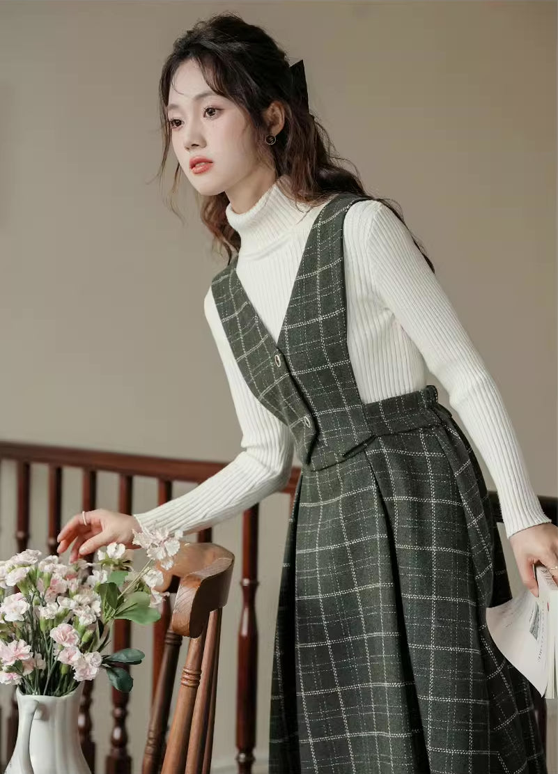 Plaid Vest Pinafore Dress (3 Colors)